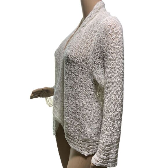 Jaclyn Smith White Long Sleeve Knit Open Front Cottage Cardigan Sweater Large - Picture 10 of 12